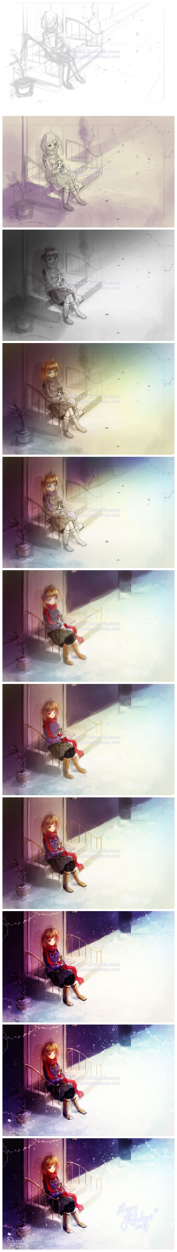 Screenshots of the painting process for Winter's Warmth